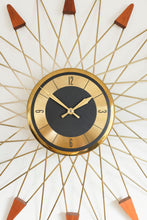 Starburst Clock - Wood / Brass accented Starbursts, Welby a Division of Elgin - Made in Germany