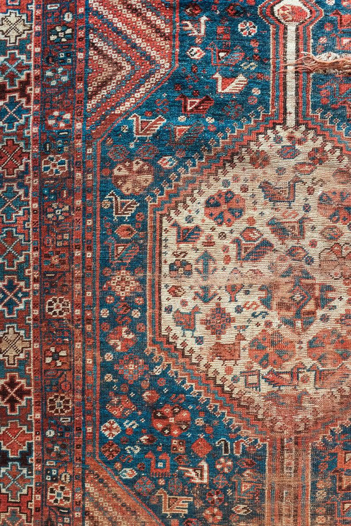 Late 19th Century Antique Persian Qashqai Khamseh Rug- 7′5