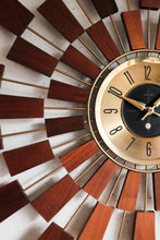 Vintage Mid Century Welby Starburst Clock - Wood / Brass accented starbursts, brass clock face.