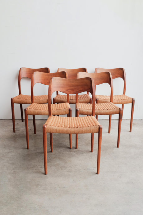 Mid Century Danish Modern JL Moller Model 71 Chairs - Teak, Set of Six Made in Denmark Original Vintage