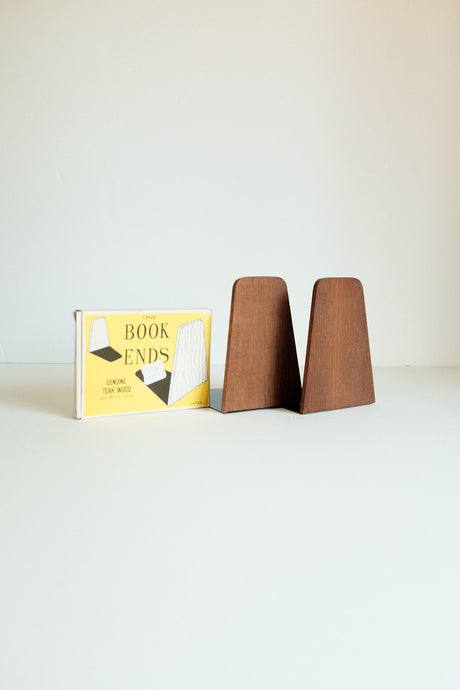 Teak Bookends with Metal Base - new old stock with box