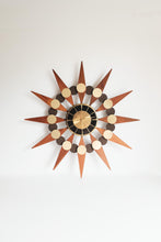 Vintage Mid Century Welby Starburst Clock - Original Walnut Wood Starbursts +Black on Brass Face