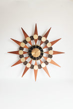 Vintage Mid Century Welby Starburst Clock - Original Walnut Wood Starbursts +Black on Brass Face