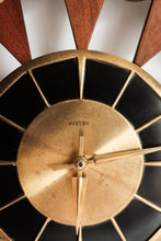 Vintage Mid Century Welby Starburst Clock - Original Walnut Wood Starbursts +Black on Brass Face