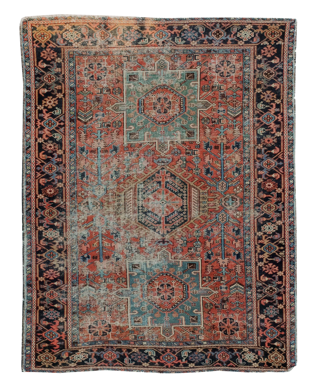 Antique Persian Karaja Red and Blue Rug Late 19th Century - 4'9