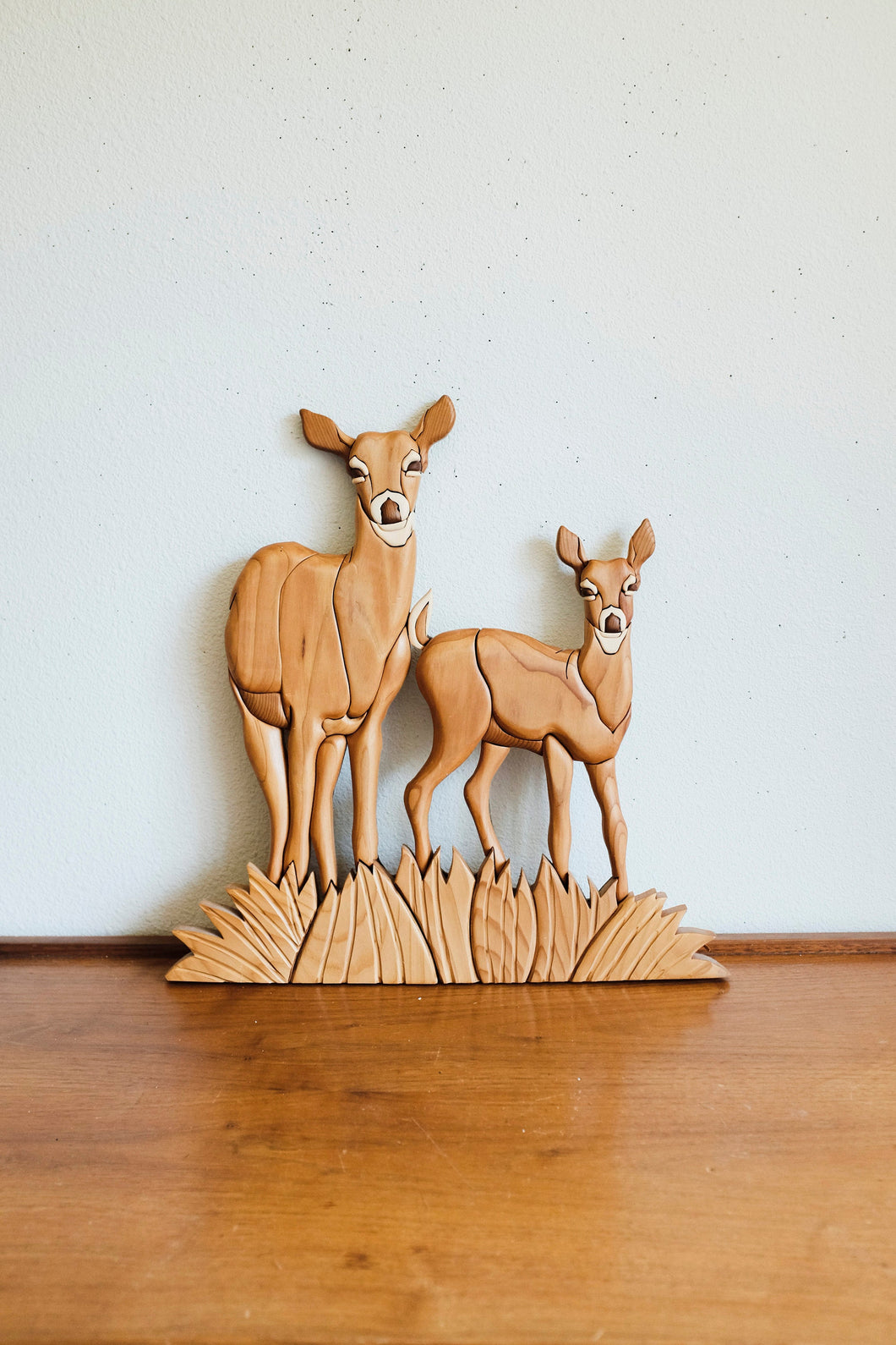 Mid Century Deer Sculpture / Wood Carving / Framed MCM Folk Art /