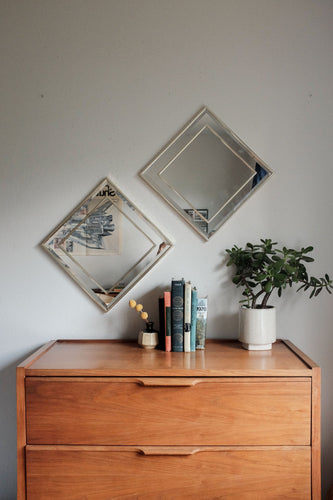 Mid Century Brass hanging Wall Mirror  /  Geometric Design