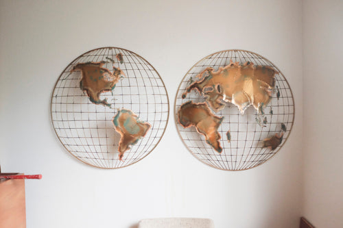 Vintage World Globe Wall Sculpture by C. Jere / Mid-Century wall hanging / Curtis Jere Hemispheres / Wall art