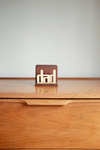 Vintage Dad desk organizer Brass and wood / napkin holder