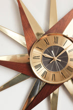 Vintage Mid Century Elgin Starburst Clock - Wood / Brass accented starbursts, brass