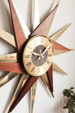 Vintage Mid Century Elgin Starburst Clock - Wood / Brass accented starbursts, brass