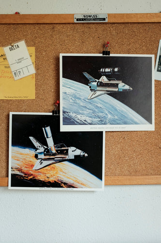 Nasa Prints Set of 2 / Space shuttle deploying telescope and space tug
