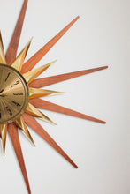 Mid Century Welby Starburst Clock - Wood / Brass accented Starbursts, Welby a Division of Elgin - Made in Germany
