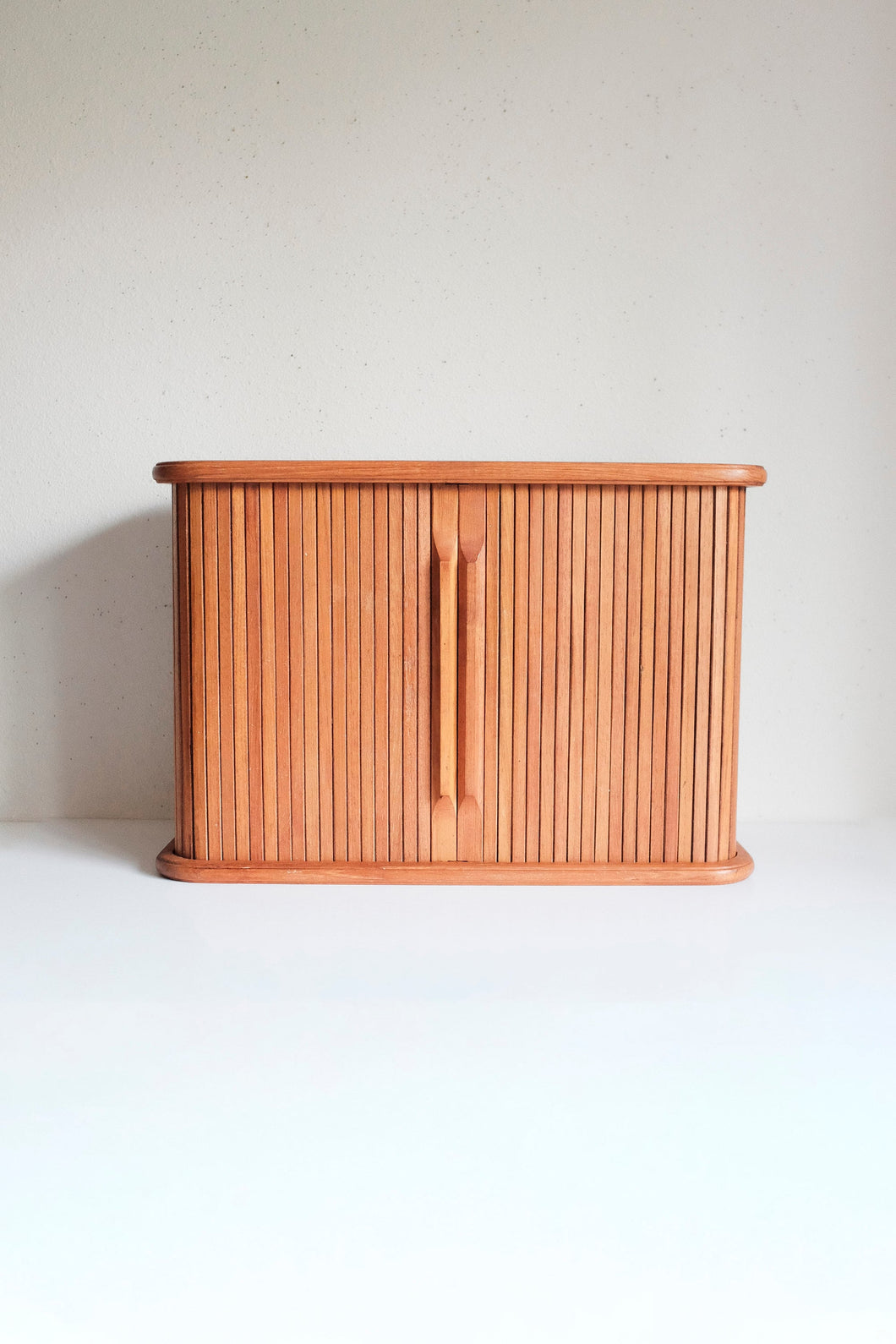 Vintage Teak tambour door storage cabinet floating shelf