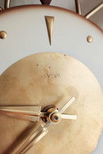 Vintage Mid Century Welby Starburst Clock - Wood / Brass accented starbursts, brass / black clock face / Beautiful working condition