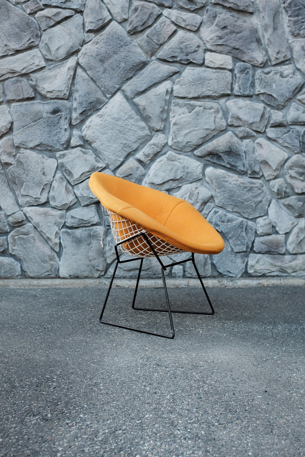 Mid Century Bertoia Diamond Chair for Knoll International / Rare Two tone Black and White lacquered / Original Yellow Knoll Prestini Fabric