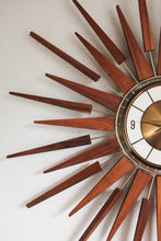 Vintage Mid Century Elgin Starburst Clock - Original Walnut Wood Starbursts + White on Brass Face