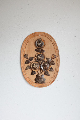 Vintage Flower Wall hanging - hand carved coconut shell
