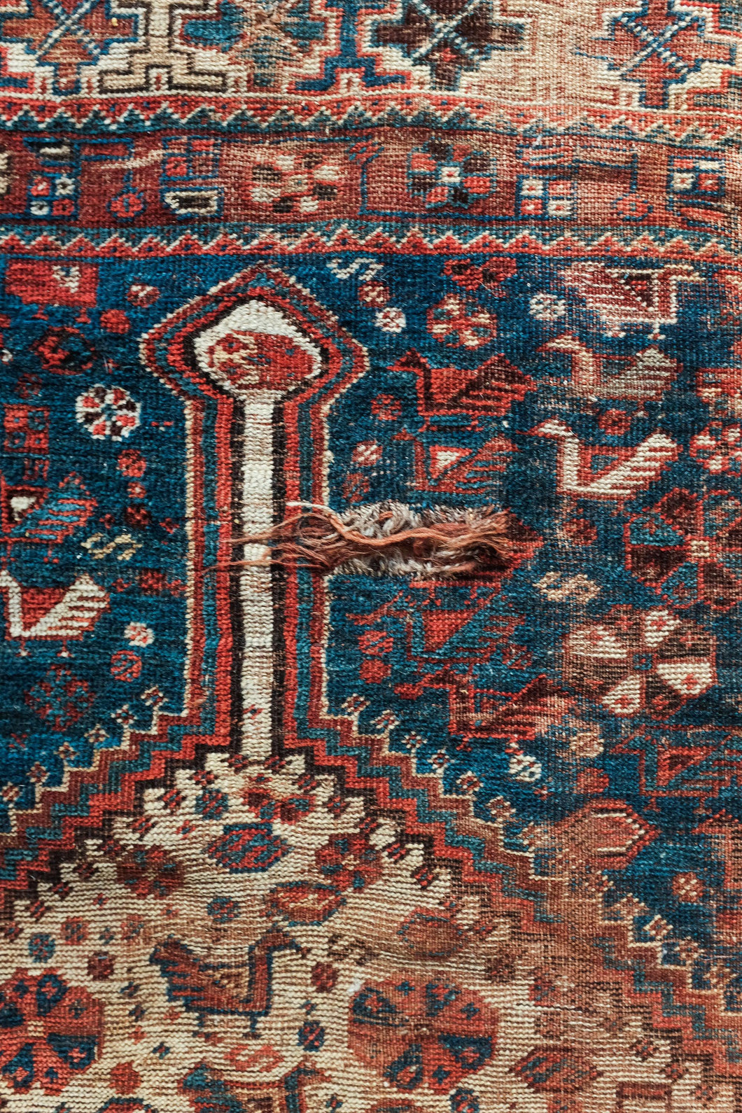 Late 19th Century Antique Persian Qashqai Khamseh Rug- 7′5″ × 10′6