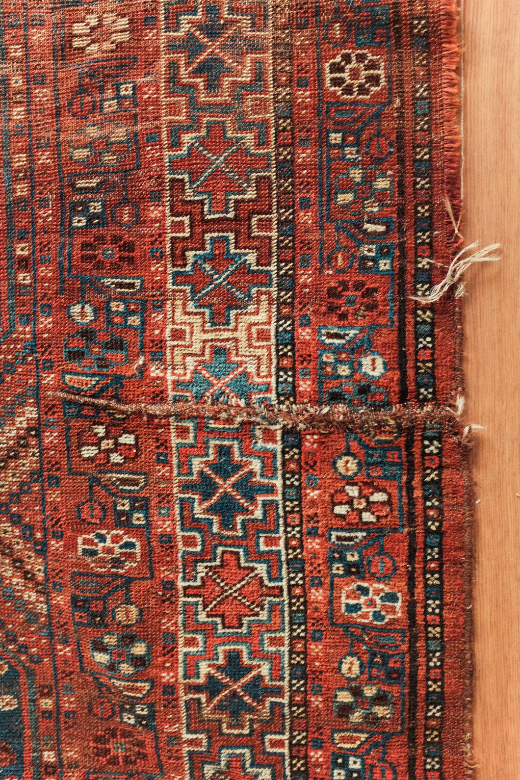 Late 19th Century Antique Persian Qashqai Khamseh Rug- 7′5″ × 10′6