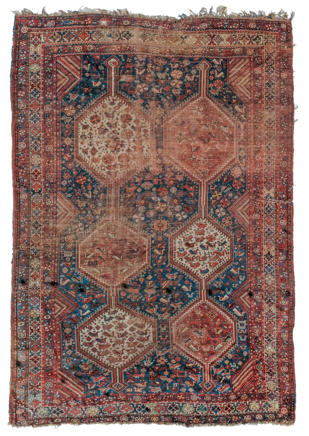 Late 19th Century Antique Persian Qashqai Khamseh Rug- 7′5″ × 10′6 